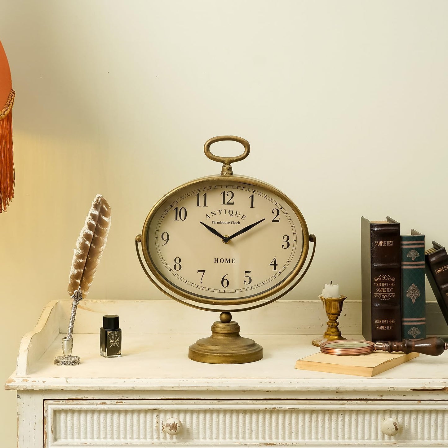 NIKKY HOME Mantel Clock, Gold Retro Tabletop Clocks Silent-Non-Ticking | 11-inch Large Desk Clock for Living Room