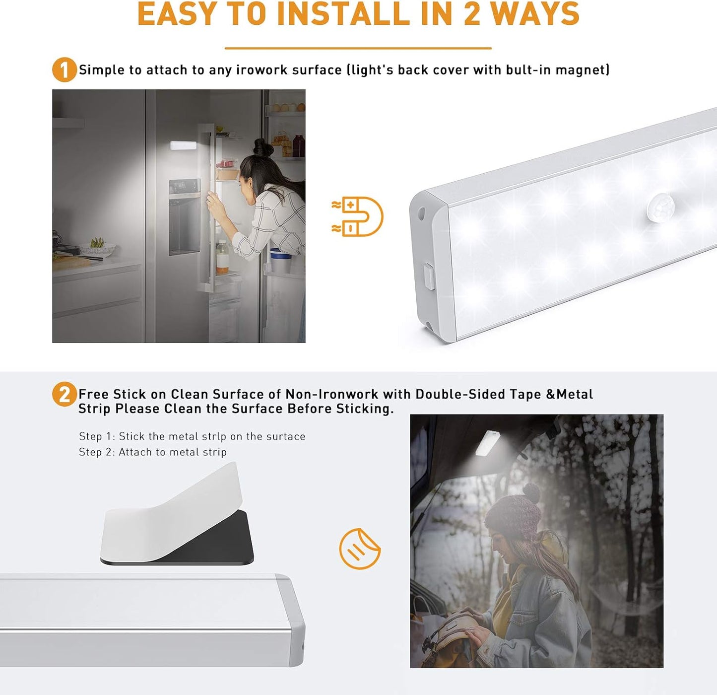 LED Closet Light, Newest 20LEDs Dimmer USB Rechargeable Motion Sensor Light Under Cabinet Lighting with Remote Control
