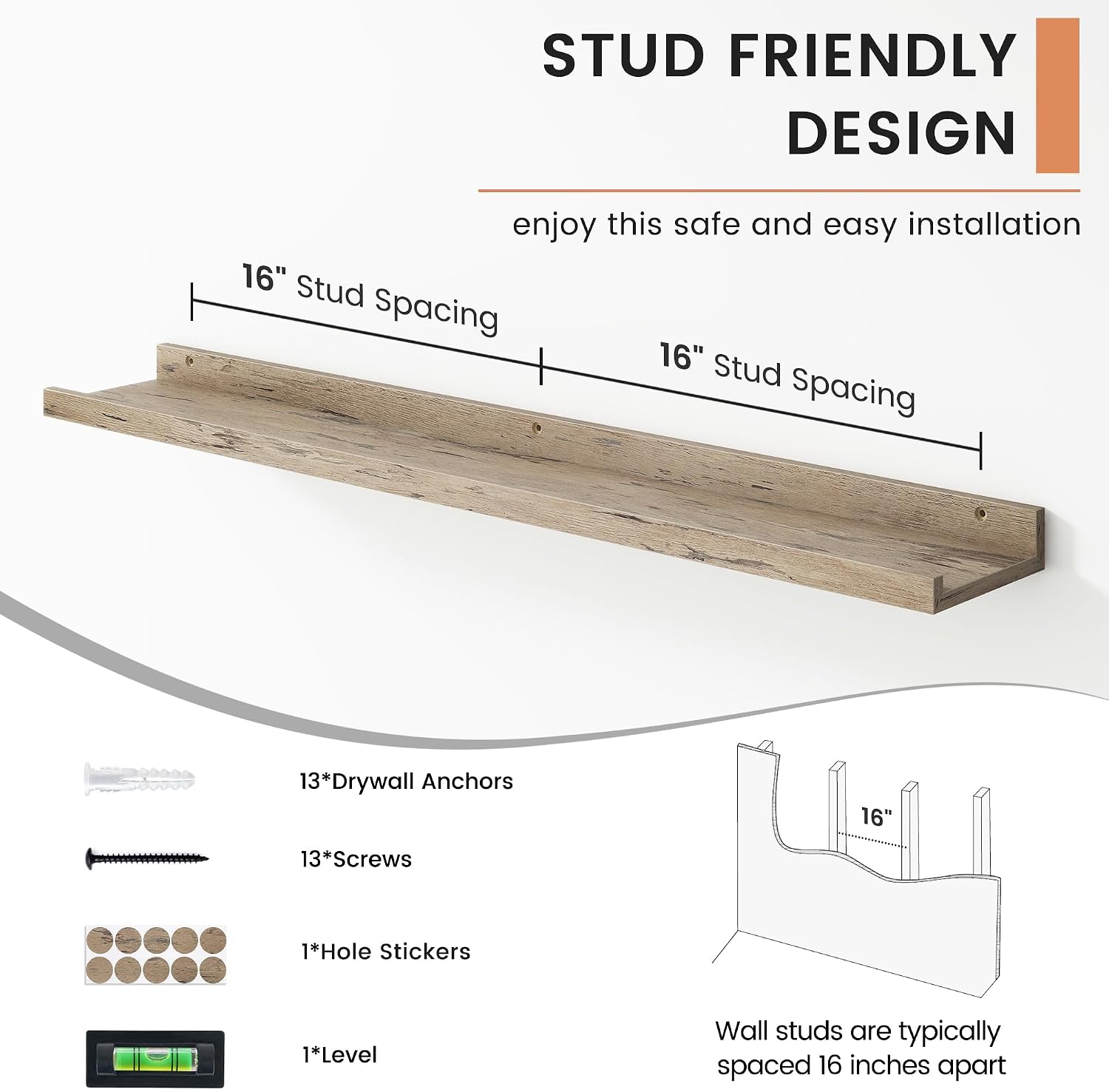 Floating Picture Ledge Shelves for Wall Set of 4, 36 Inch Wall Shelves with Lip Long Large Nursery Book Shelf for Toys