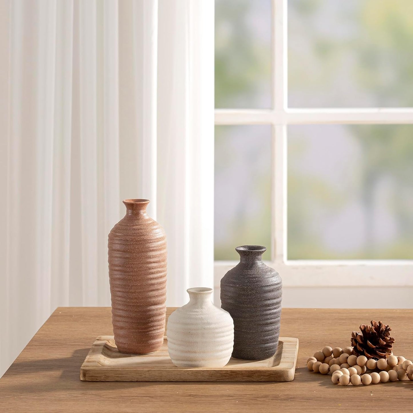 Rustic Home Decor Pottery Vases / 03-tall-brown / Set of 3