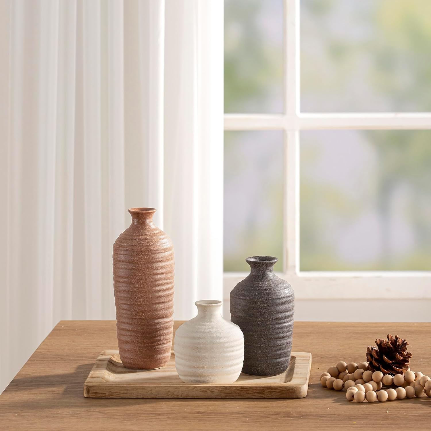 Rustic Home Decor Pottery Vases / 03-tall-brown / Set of 3