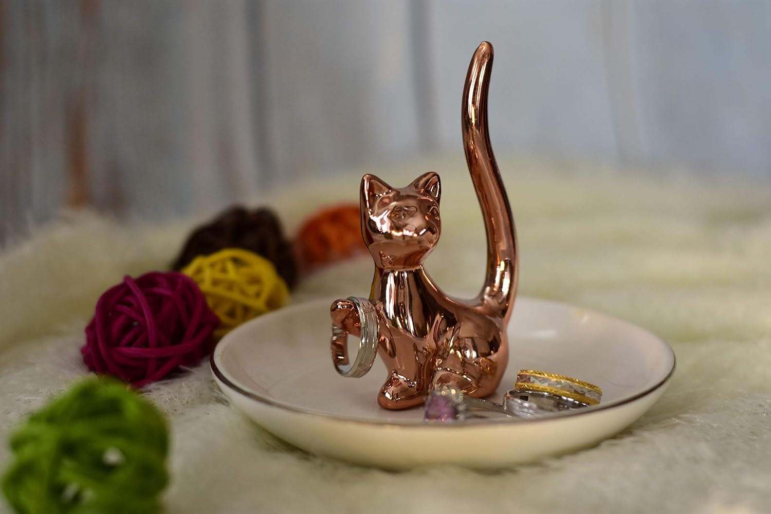 Rings Holder Jewelry Storage Dish Trinket Tray Decorative / One Size / Rose Gold Lucky Kitten