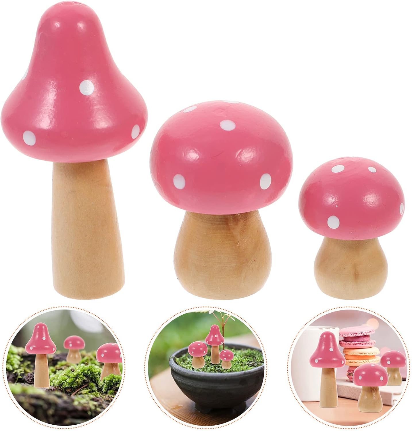 Mushroom Miniature Figurines Mini Wooden Mushrooms Fairy Garden Accessories Flower Pots / Set of 3