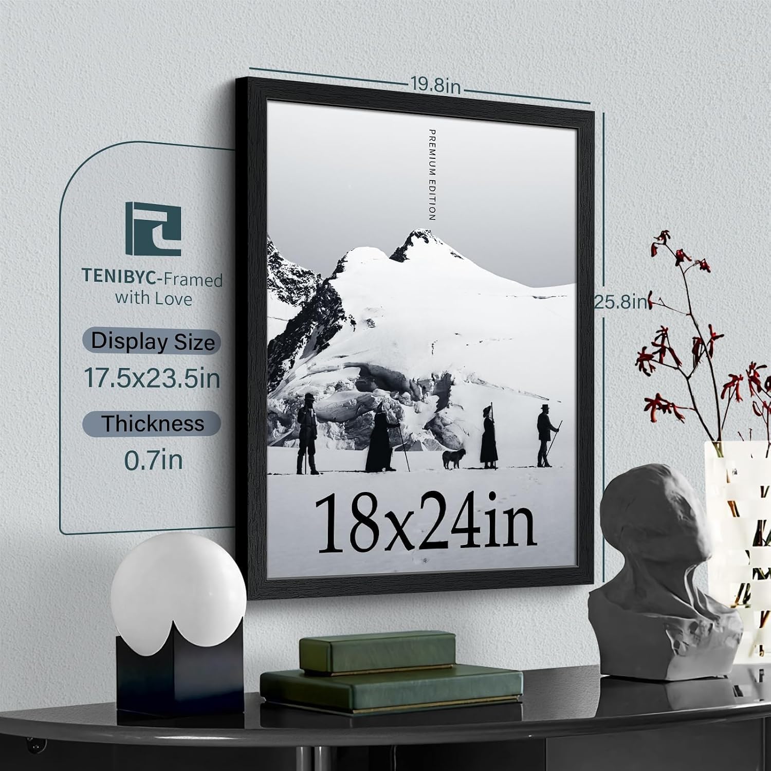18x24 Poster Frame, Black Wood, 3 Pack, Wall Hanging for Picture | Thick Polished Plexiglass, Large Movie Poster Frame