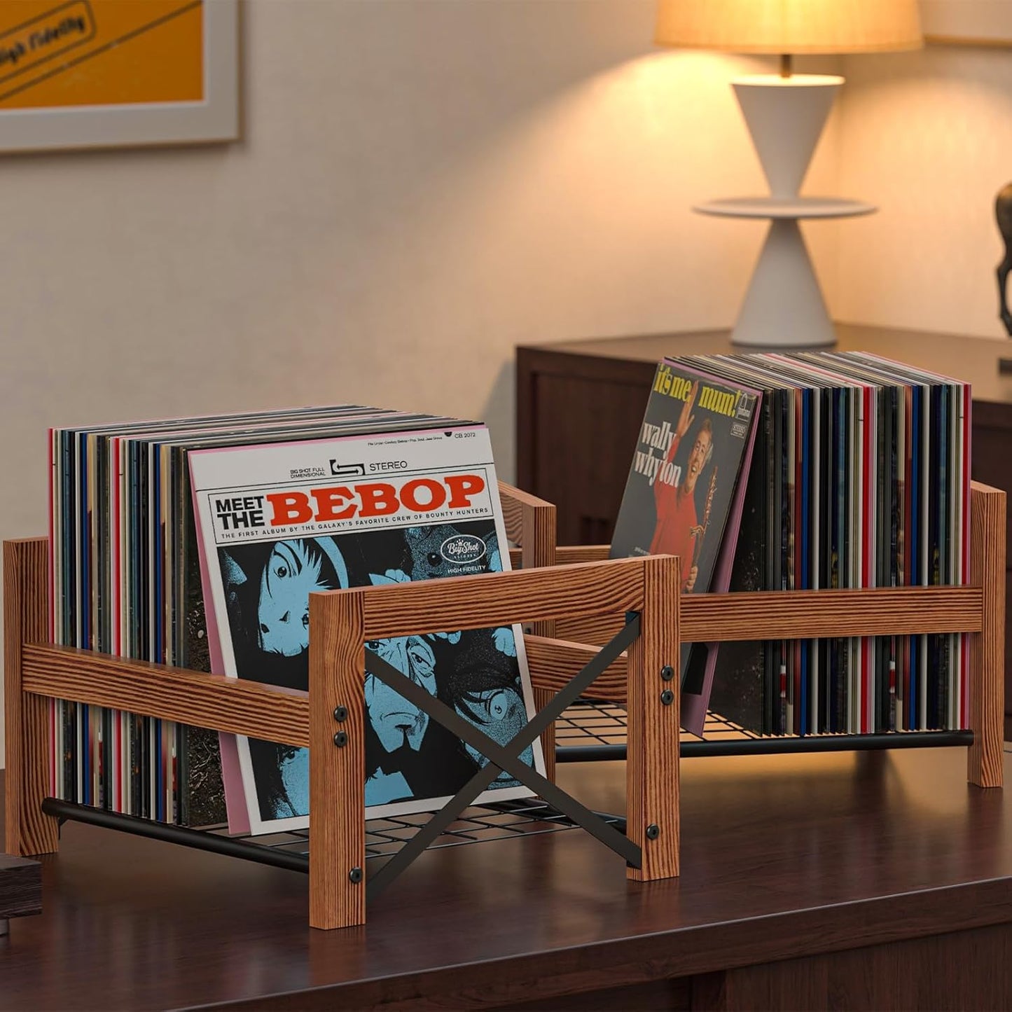 X-cosrack Vinyl Record Holder – 1 Pack Only – Fits 7"–12" Albums, Holds 50–100 Records, DVDs, or CDs – Modern Wooden