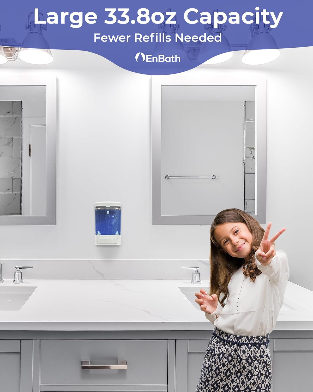Commercial Soap Dispenser Wall Mount for Bathroom (2-Pack), Wall Mounted Hand Soap/Sanitizer Dispenser for Home or