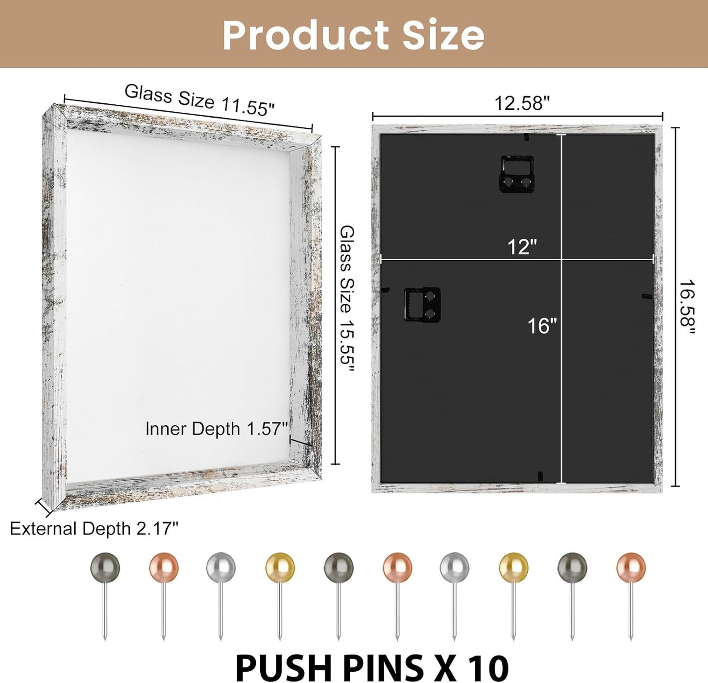 Califortree 12x16 Large Shadow Box Frame with Soft Linen Back - Metal Push Pins Included, Memory Shadow Box Display