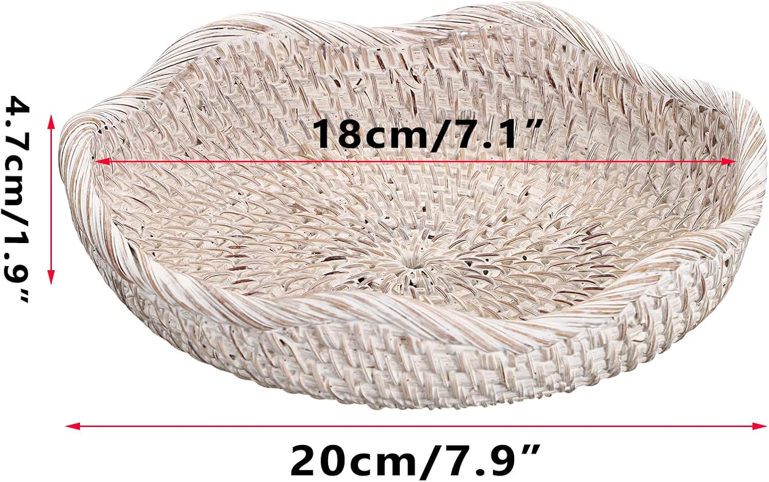 Handwoven Rattan Basket Tray Decorative Key Tray for Entryway Table Handwoven / 7.9 Inch / Whitewash