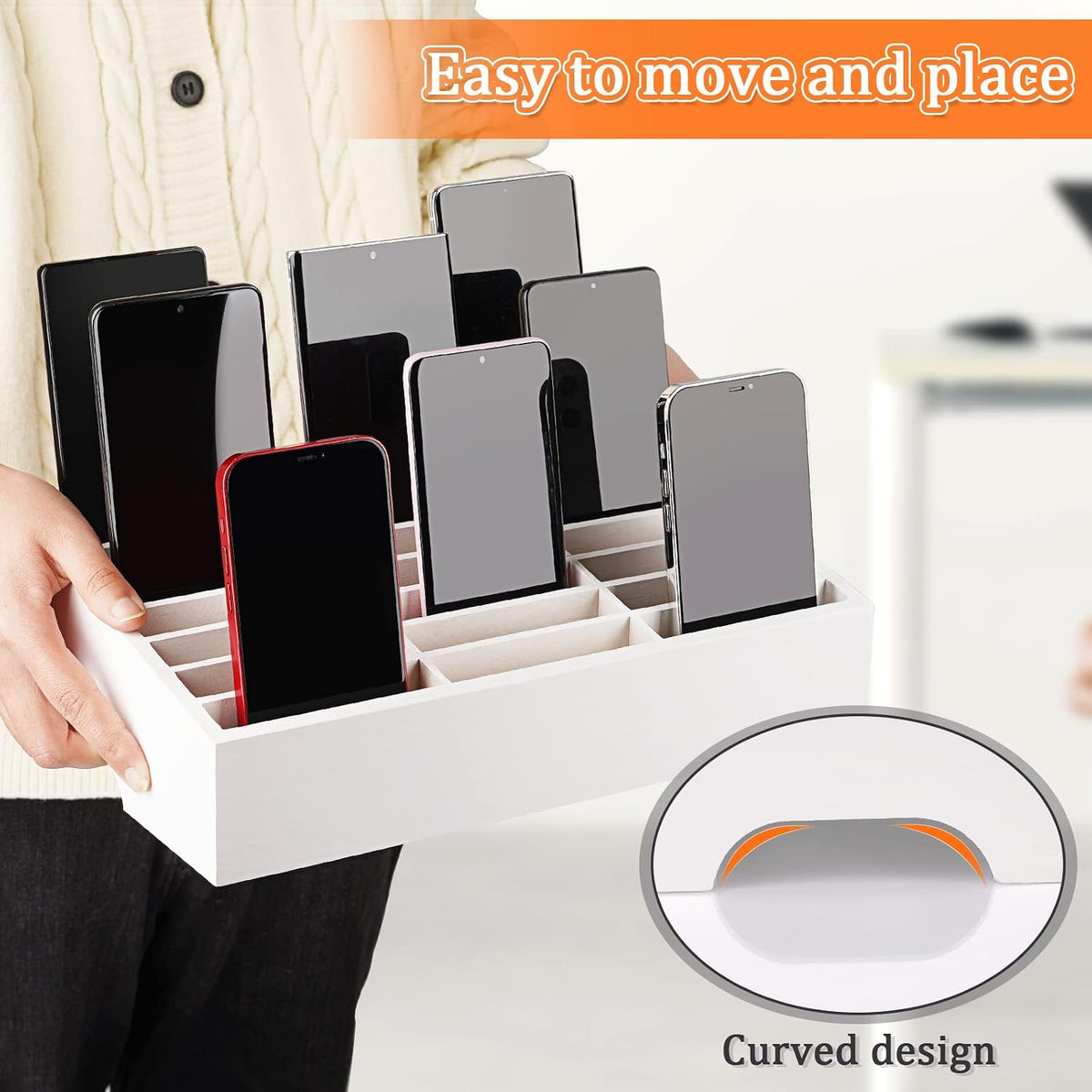 24-Grid Wooden Cell Phone Holder Desktop Organizer | Storage Box, Cell Phone Rack Display, Phone Caddy Storage for