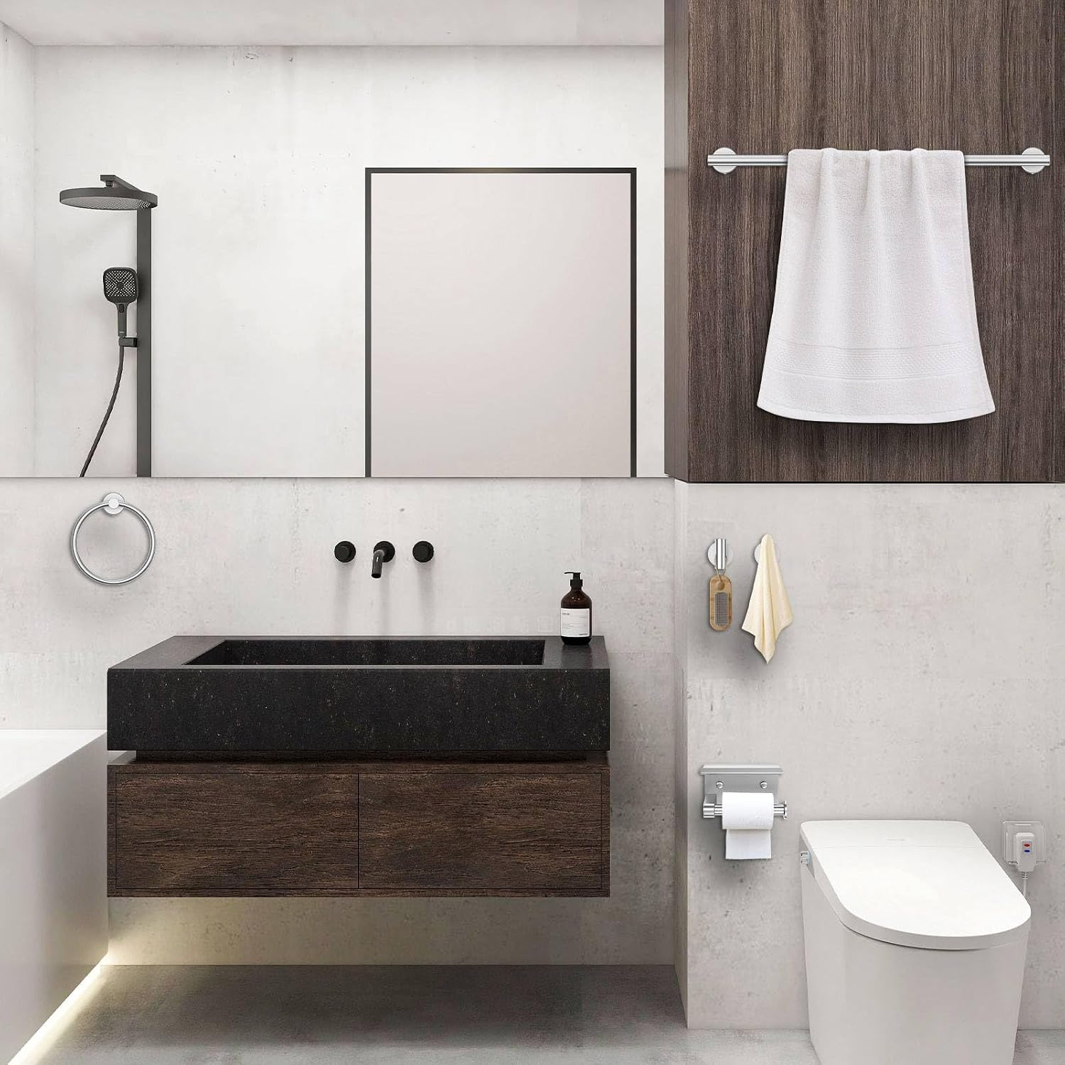 5 Pieces Bathroom Hardware Set Brushed Nickel Towel Bar Set Round Towel Holder Set Upgraded Paper Towel Holder with
