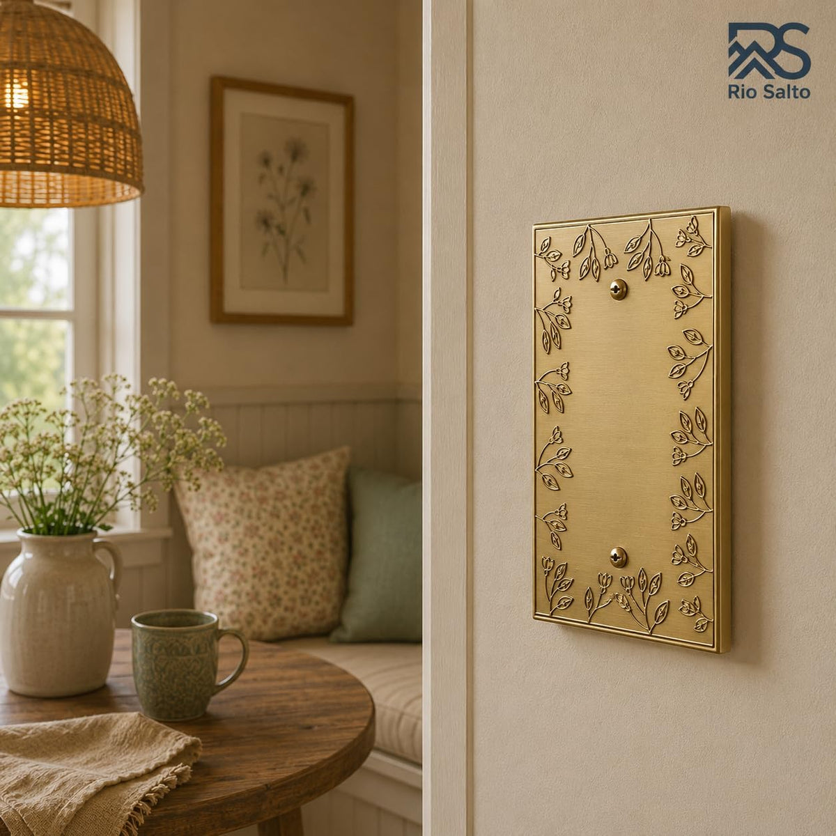 Rio Salto Brushed Gold Decorative Blank Wall Plate 2 Pack Unused Outlet Cover Blank Switch Plate Premium Metal Wall
