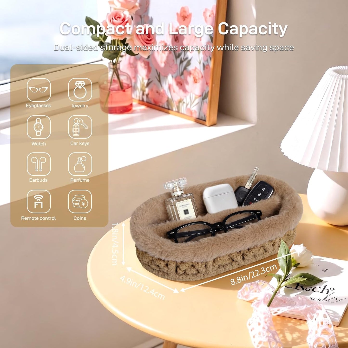 Glasses Holder / Eye-glasses Jewelry Tray for Nightstand Desk / Brown