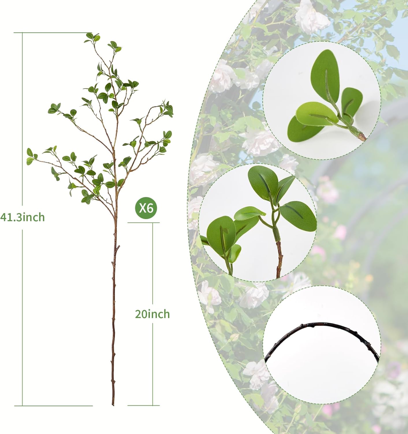 Greenery Stems Artificial Branches for Vases Olive / Green / 6 Count / 41.3 Inch / Set of 6