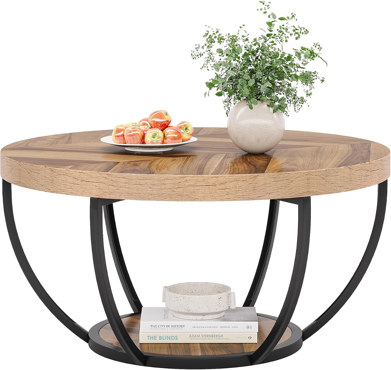 2-Tier Storage Shelves / Wooden Grain and Black