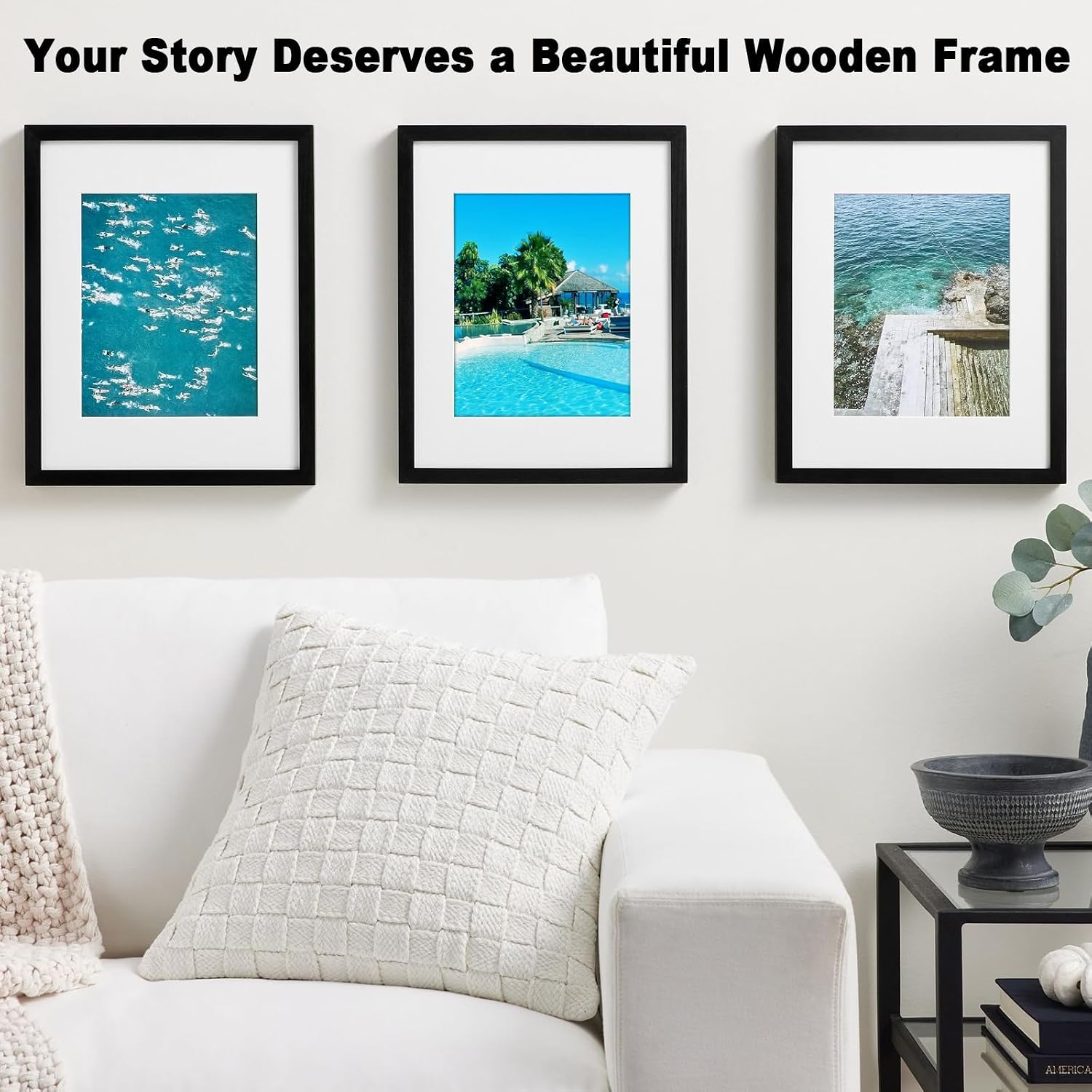 Real Glass Photo Frame / Black / 11 x 14 / Mat
