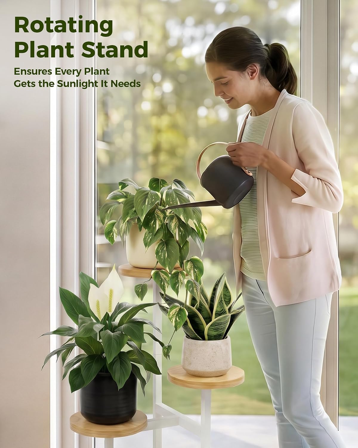 Bamworld Plant Stand Indoor Wood Plant Stand 3 Tier White | plant holders for Multiple Plants Tall Corner Plant Stands