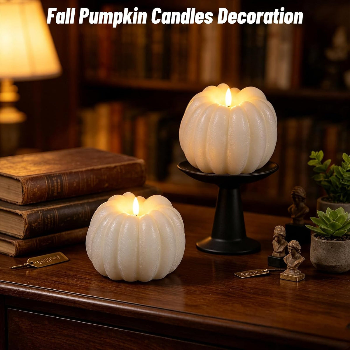 Wondise Fall Decorations Real Wax Pumpkin Candles with Remote Timer | White Battery Operated LED Candles Fall Decor for