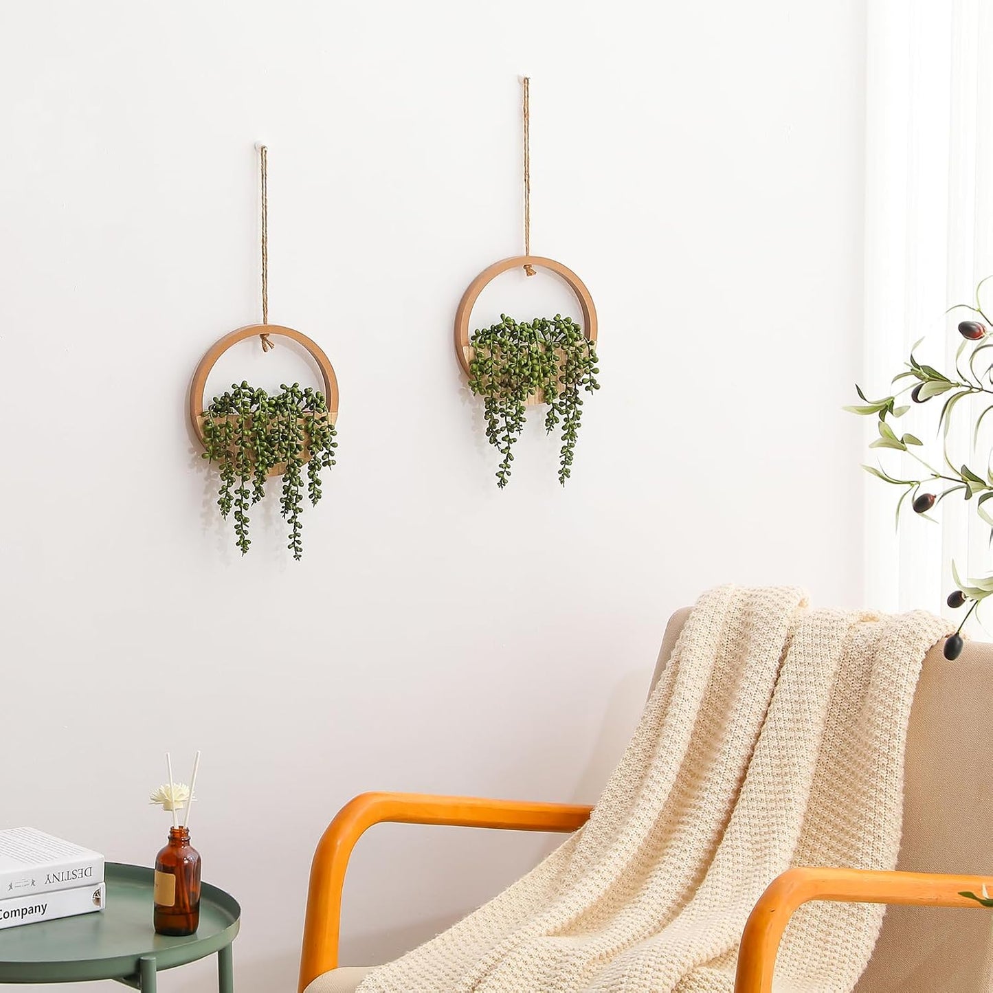 Fake Hanging Plants Artificial Succulents Hanging Planter Artificial String / Wooden / Set of 2