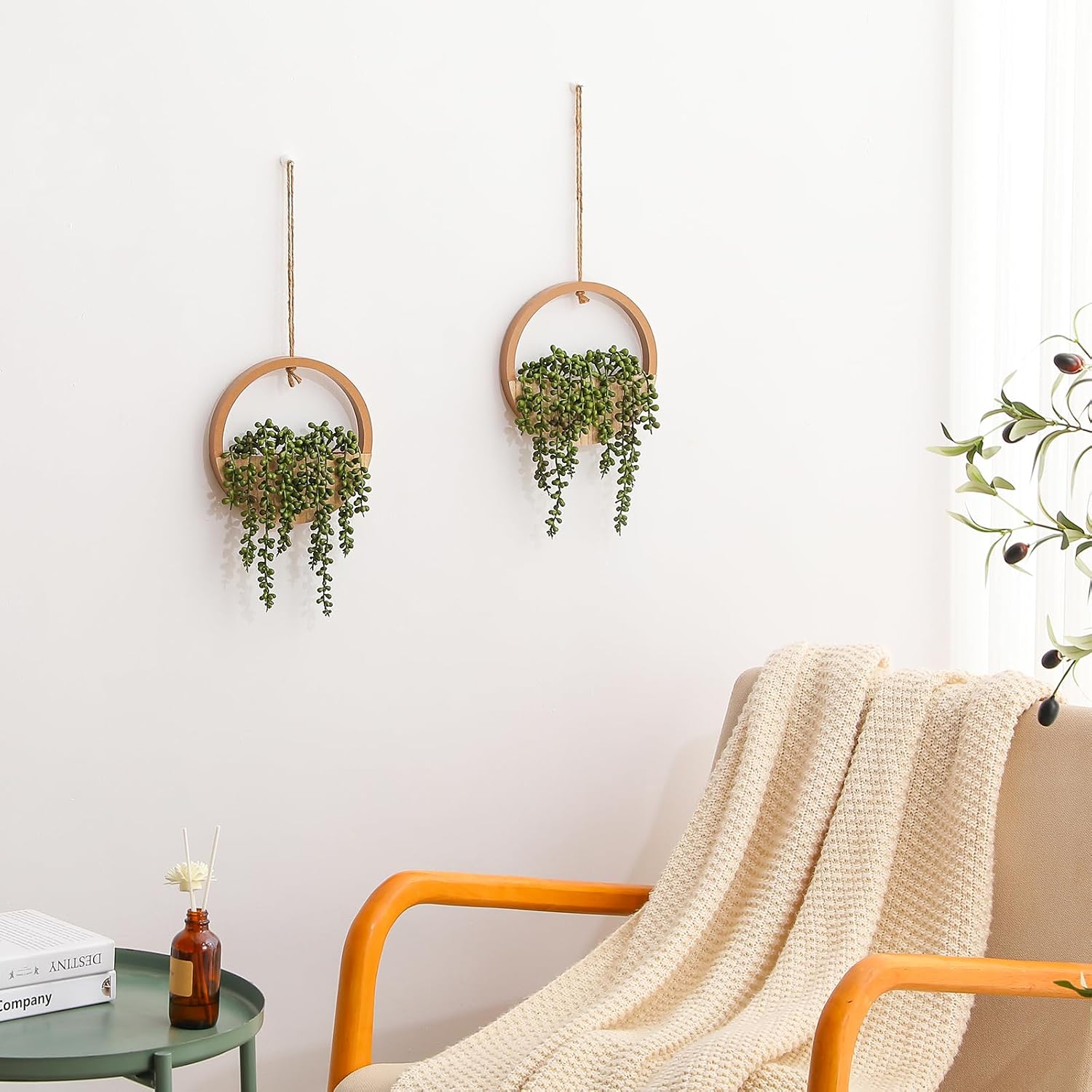 Fake Hanging Plants Artificial Succulents Hanging Planter Artificial String / Wooden / Set of 2