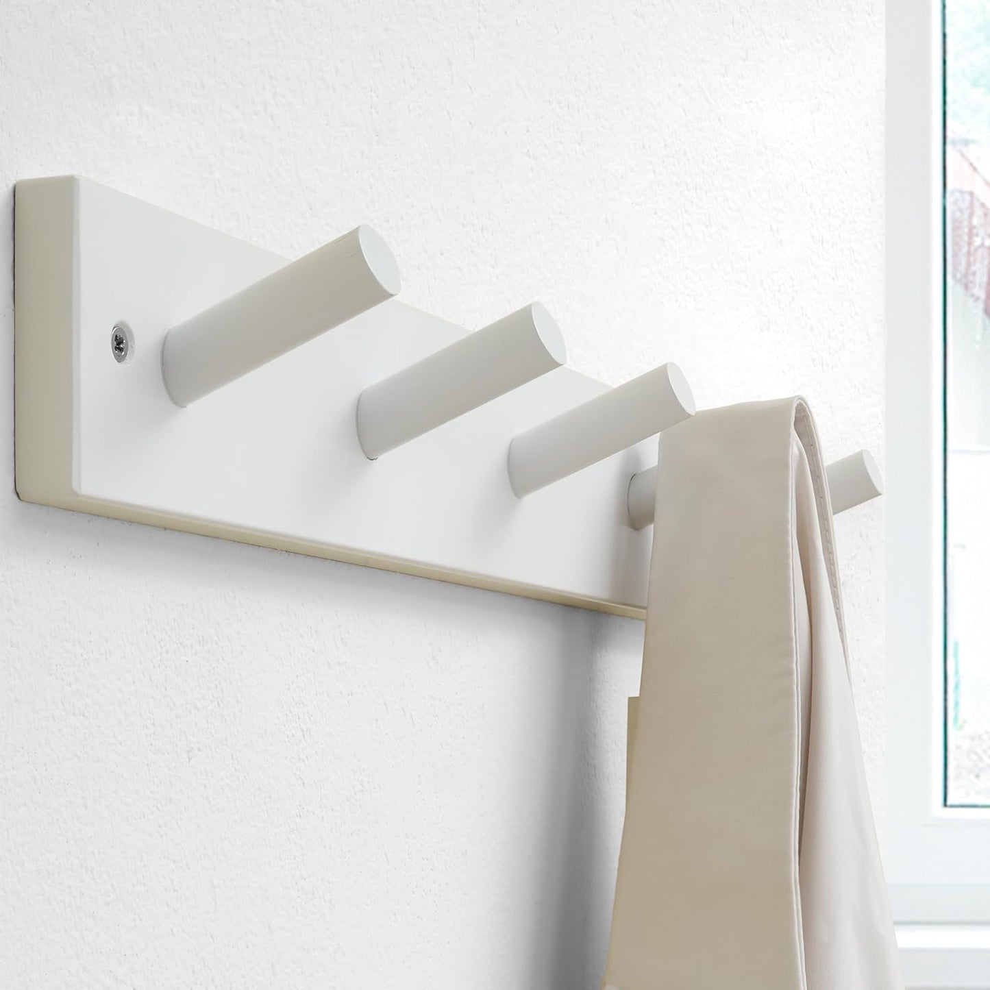 SKOLOO Coat Rack Wall Mount 17 inch, 5 Hooks, Bamboo, Shaker Style, White | Wooden hooks for wall, painted finish