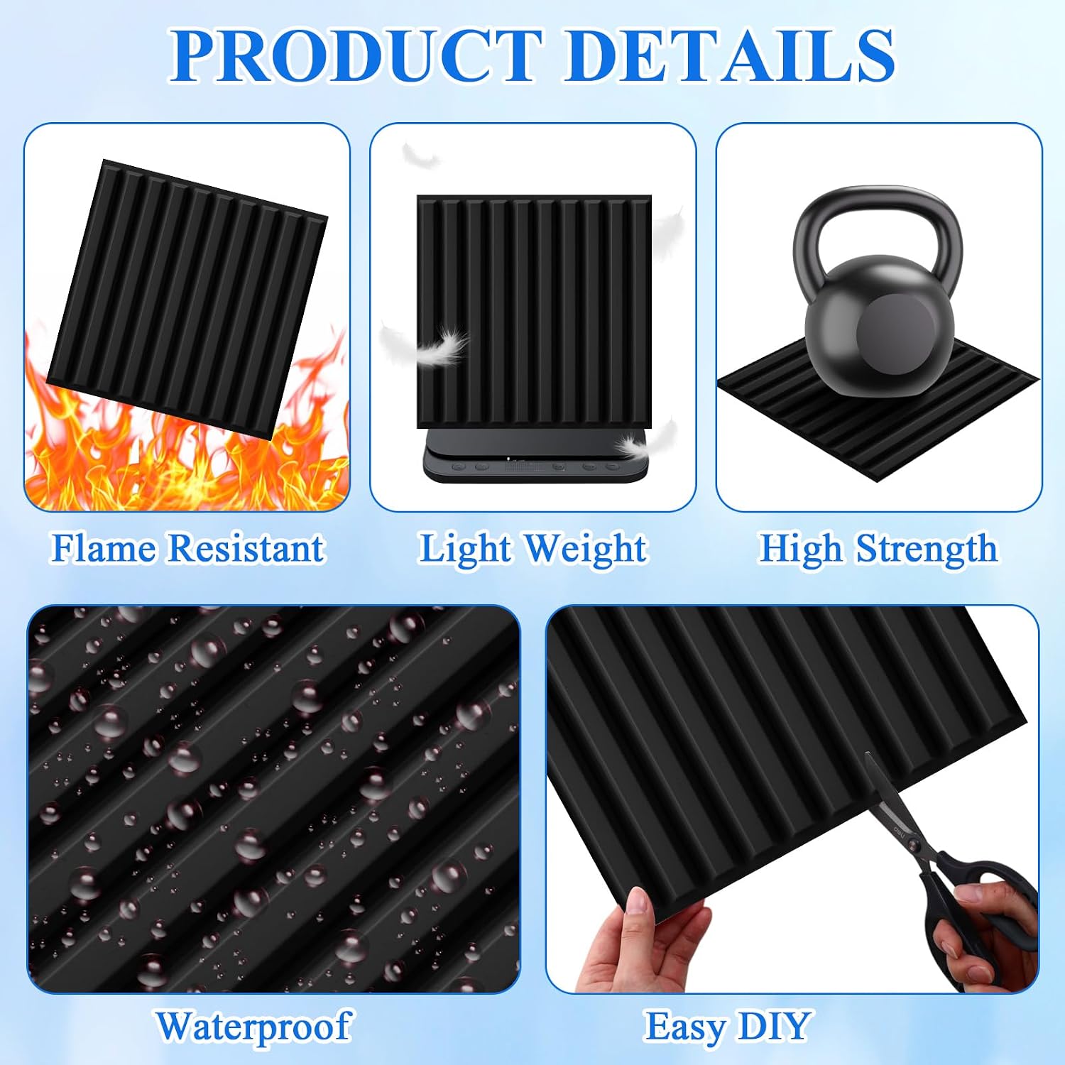Nuanchu 32 Pcs 3D Wall Panels, 12"x12" PVC Fluted Tiles, Black | Waterproof Accent Panels, Paintable Wall Tiles, for TV