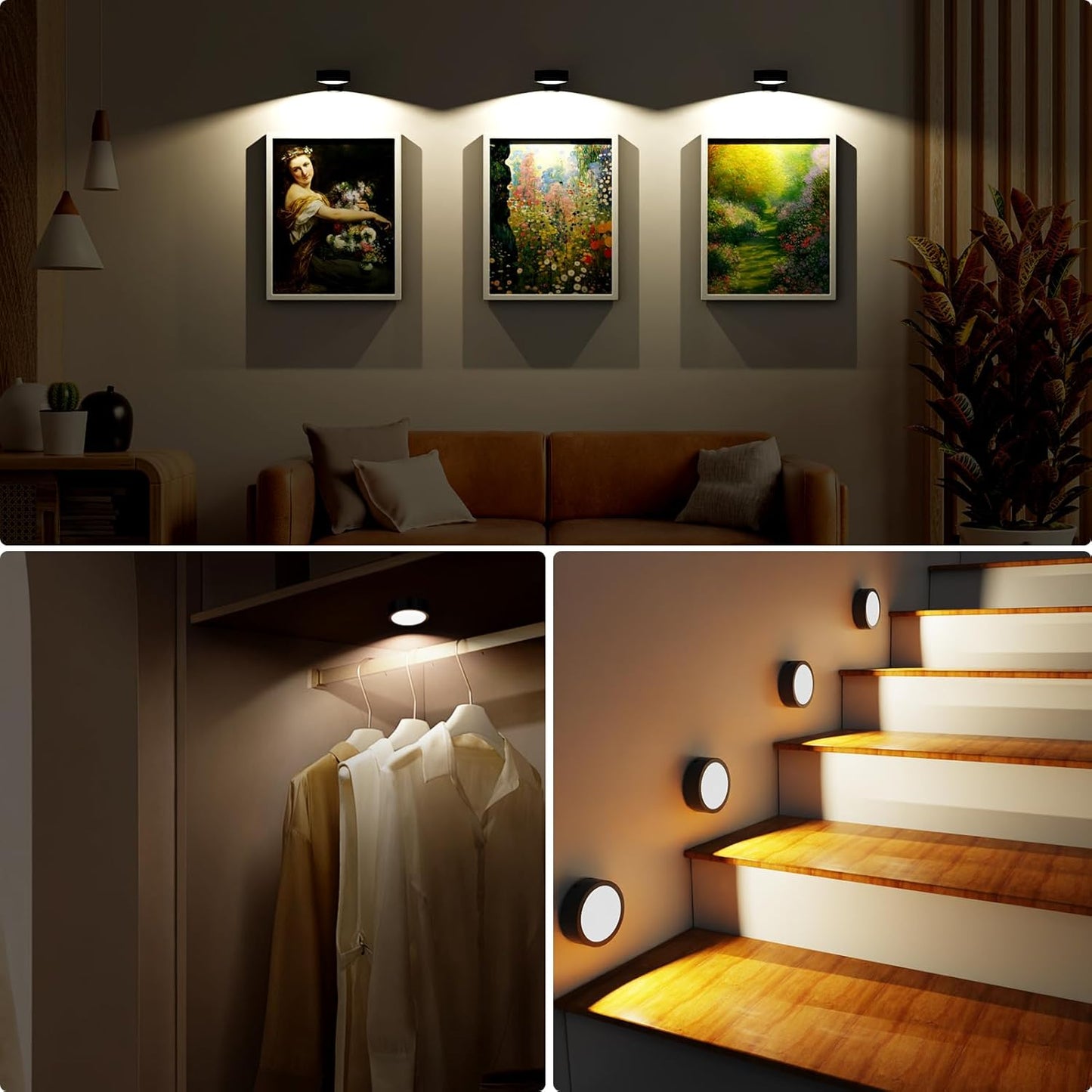 Narotood 6 Pack Picture Lights for Wall, Rechargeable Battery Operated Wall Lights, Picture Frame Lights with 3