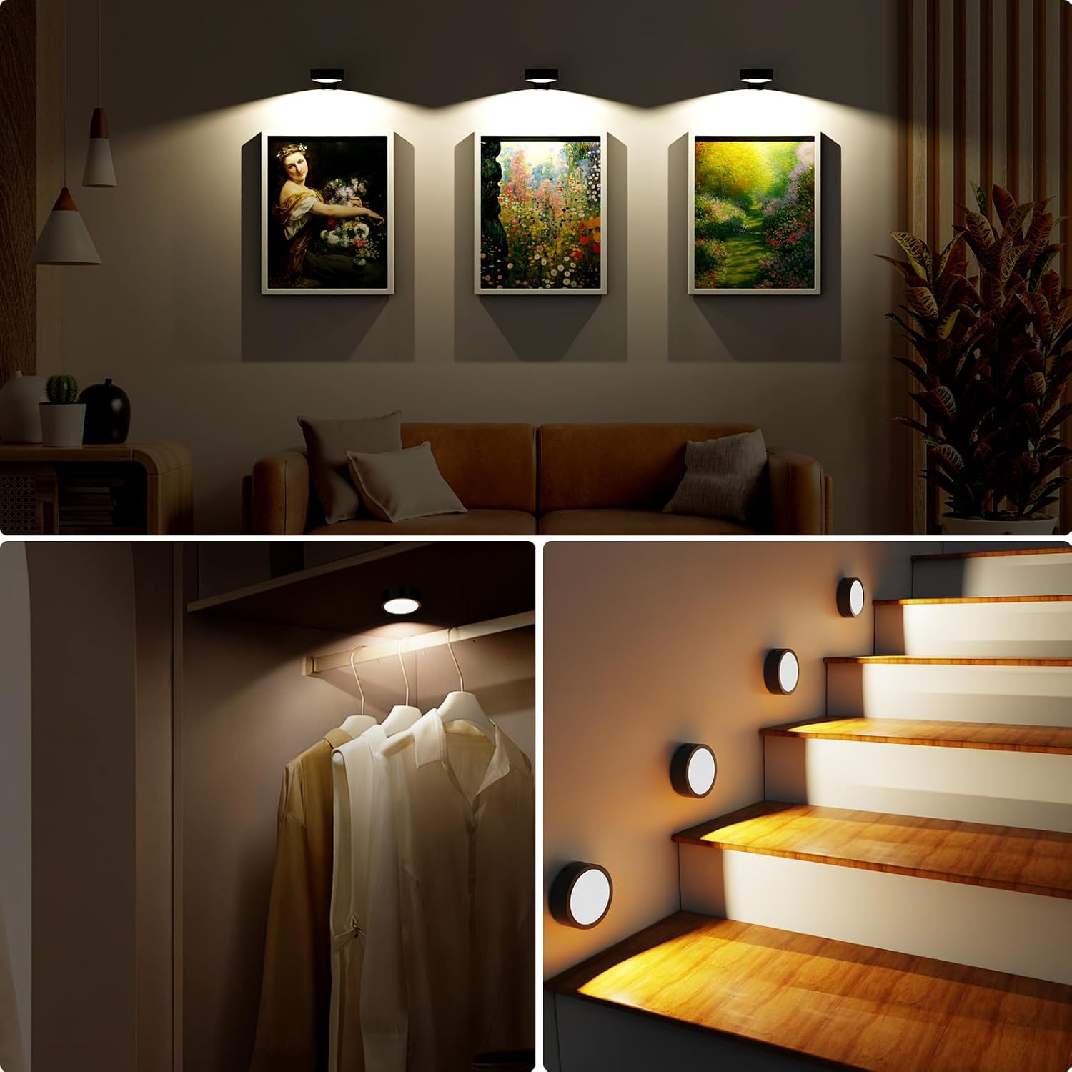 3 Pack Picture Lights for Wall, 13 RGB Color Rechargeable Battery Operated wall lights, Picture Frame lights with 3