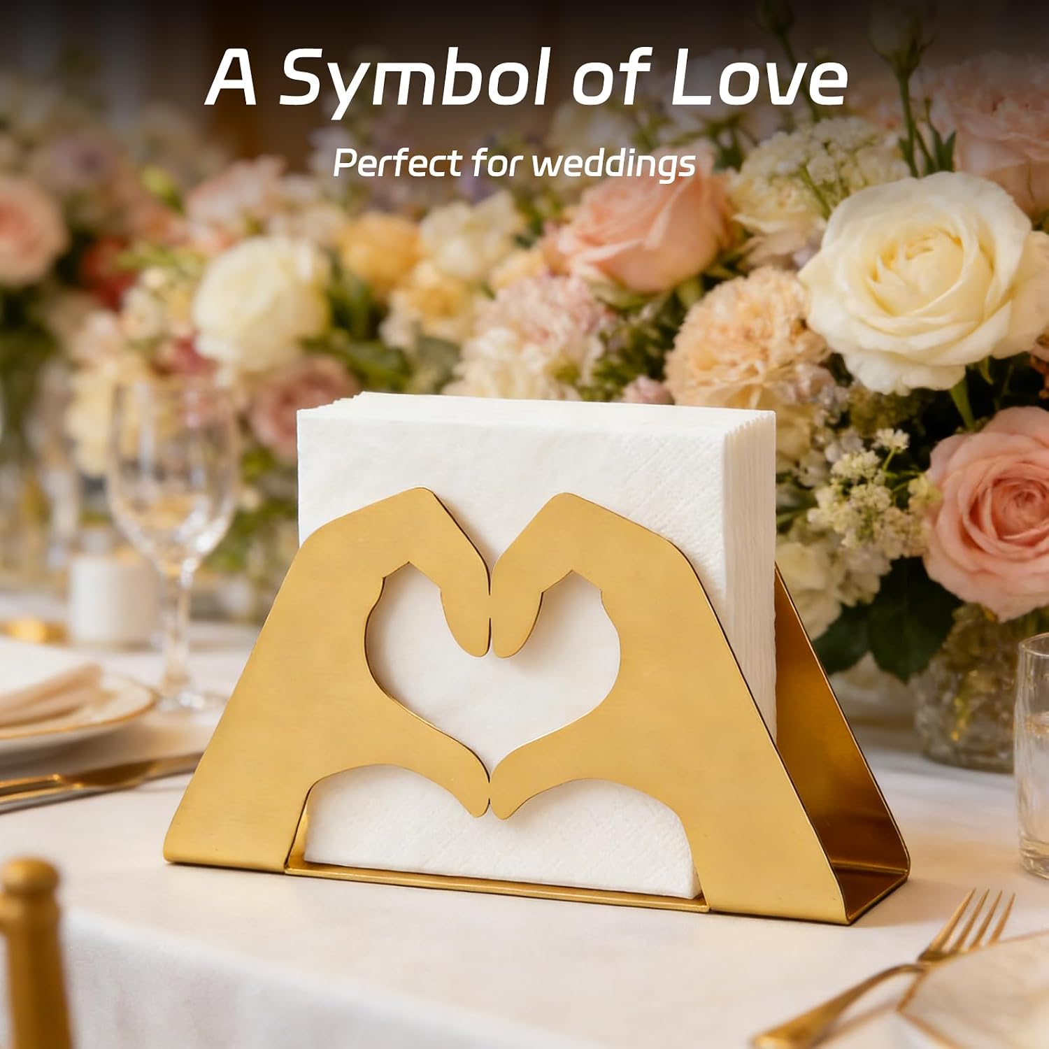 Love Heart Metal Napkin Holder for Paper Napkins & Mail / Gold