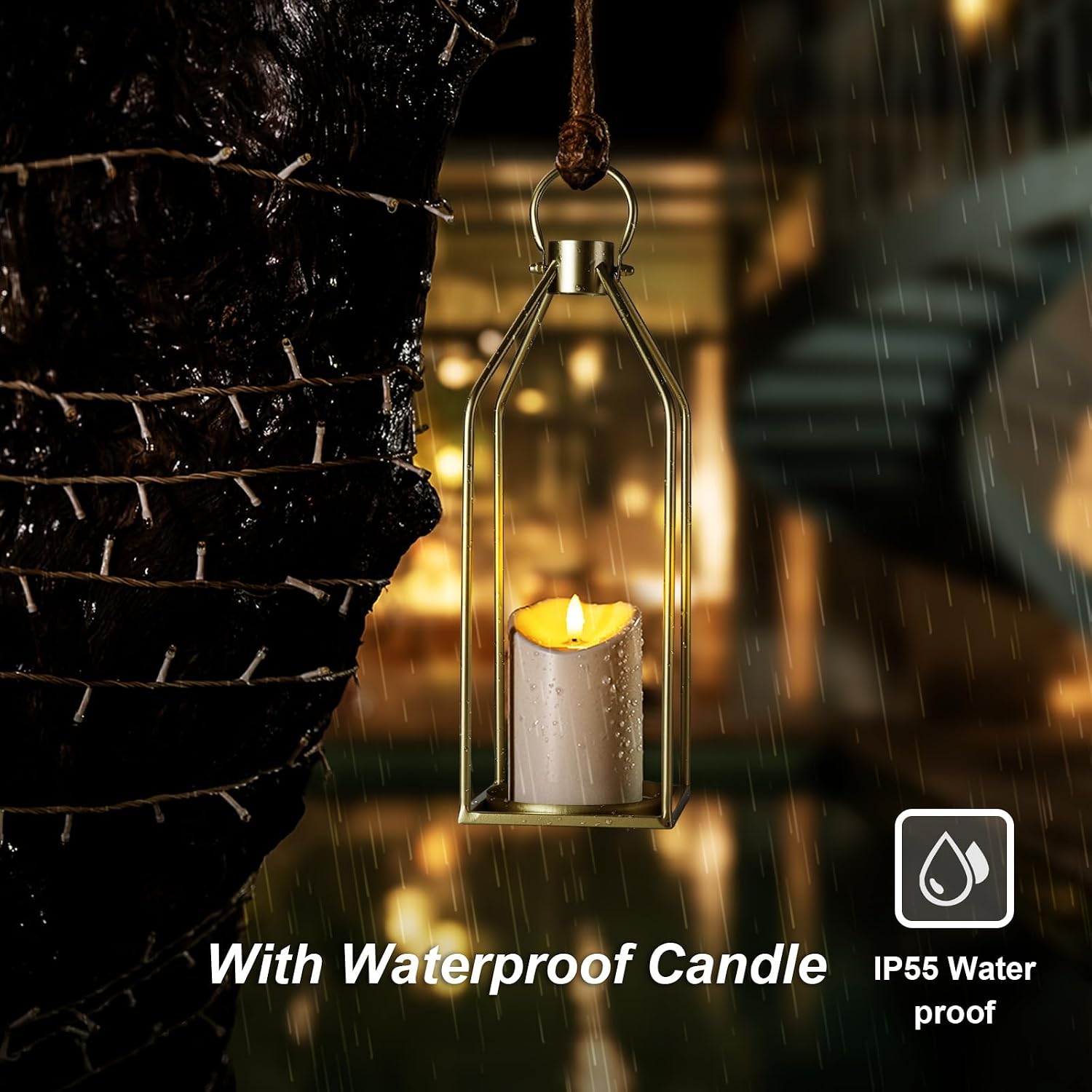 Homemory Modern Farmhouse Gold Metal Lanterns 2PCS with Flameless Candle | Waterproof Lantern Design Outdoor Indoor
