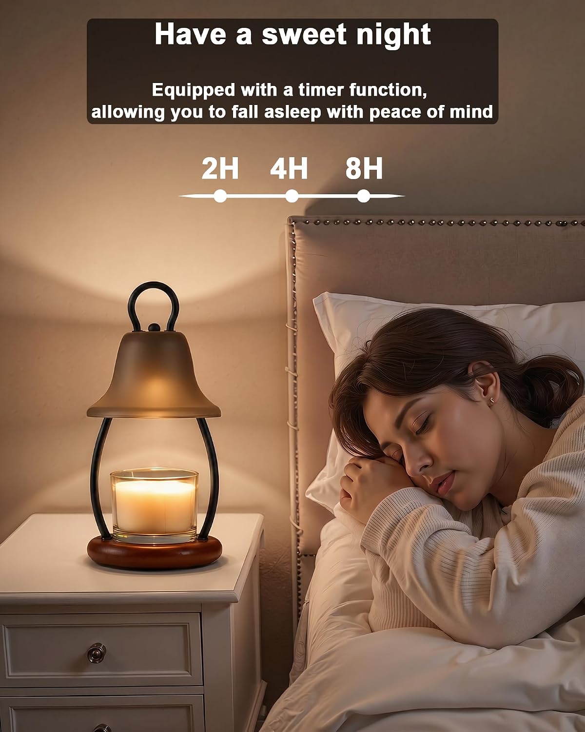 Candle Warmer Lamp with Timer, Dimmable, Adjustable Height, Black | 2 bulbs included, no flame needed, 1-year warranty