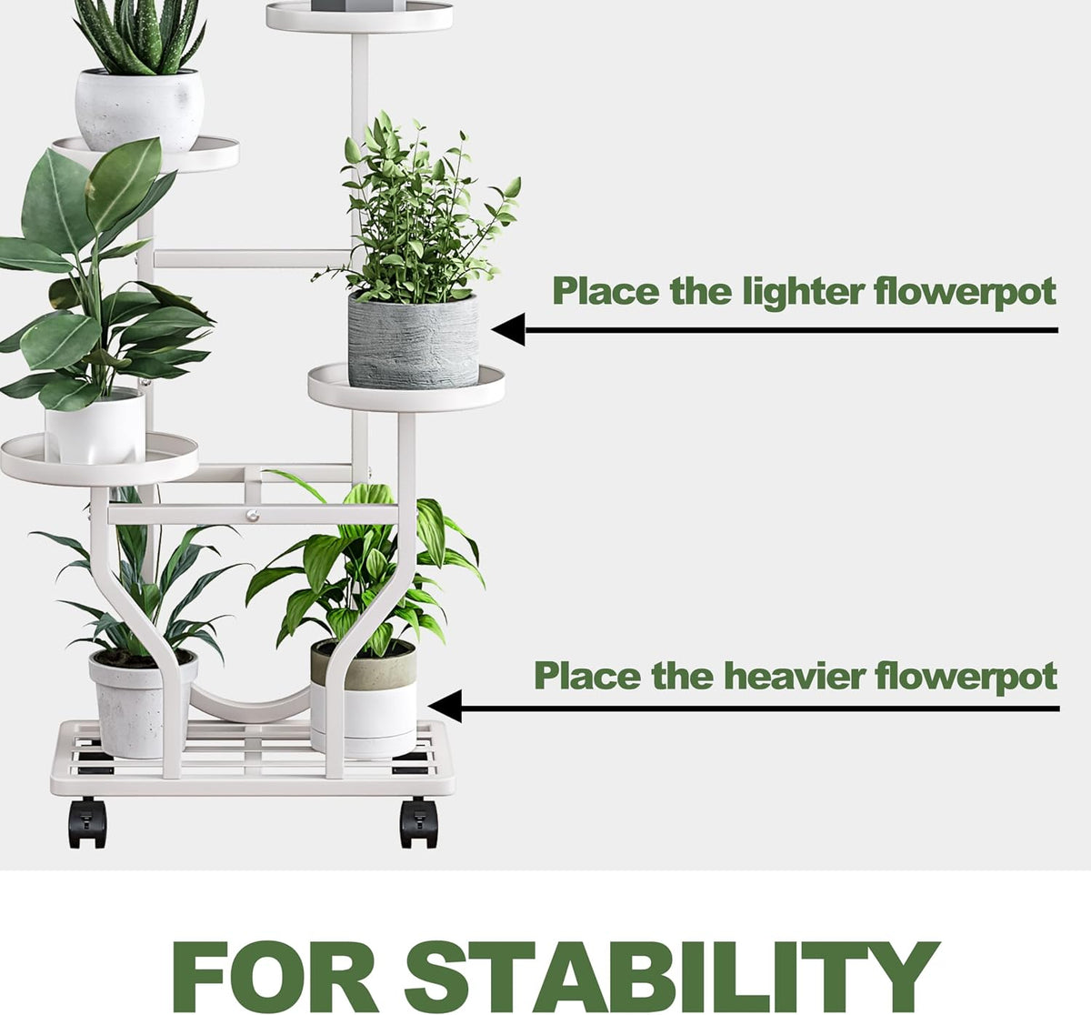 Plant Stand with Wheels, White 4 Tier Metal Plant Shelf for Indoor Outdoor | Corner Plants Stand Indoor for Bedroom