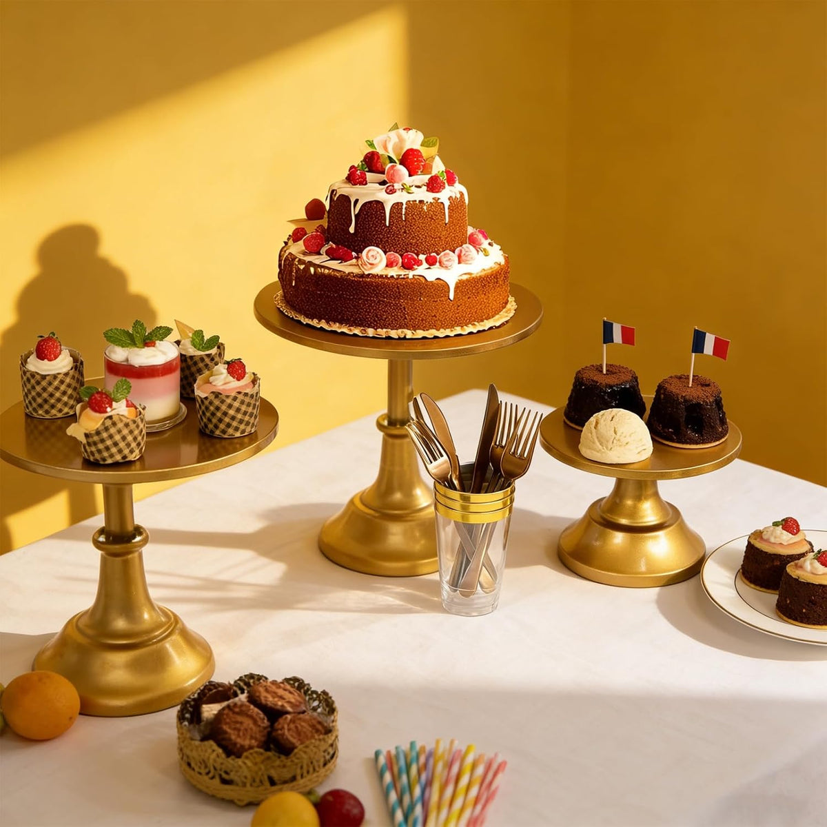 3 Piece Gold Cake Stand,8/10/12 Inch,Metal Round Cake Holder | Cake Stand Set,Dessert Display Stands,Table