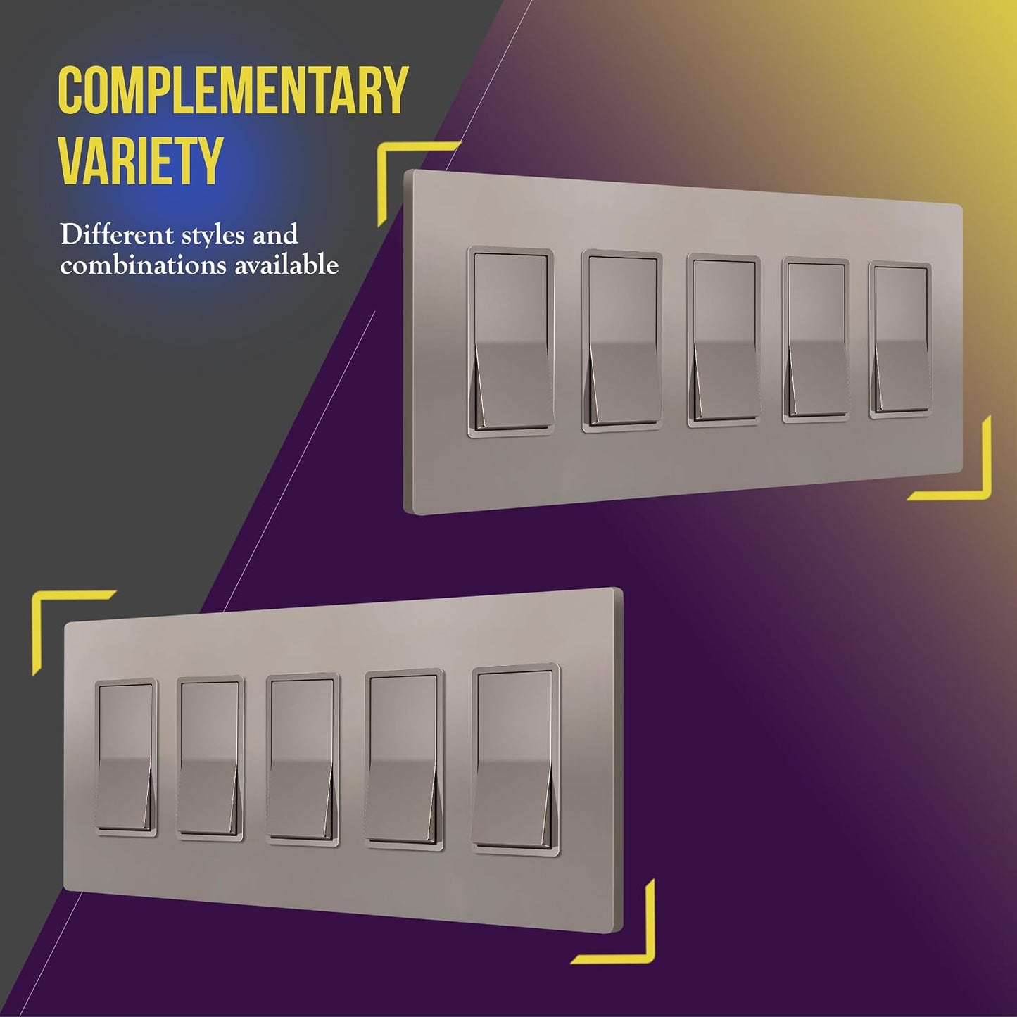 ENERLITES 5-Gang Nickel Screwless Decorator Switch Outlet Wall Plate Cover