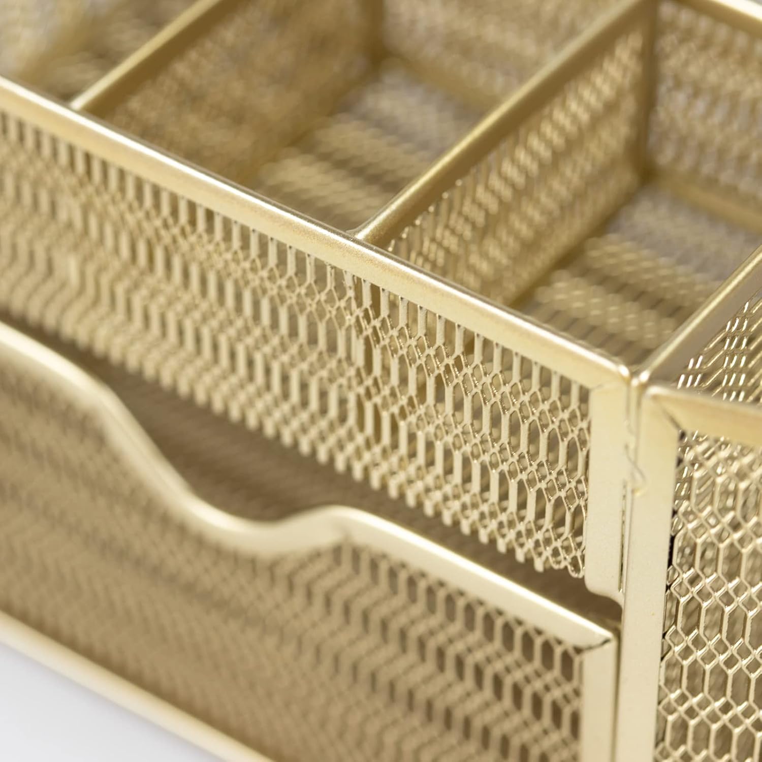 BLU MONACO | Gold Desk Organizer Set with Drawer | Metal Mesh Desk Accessories for Women | Stylish Desktop Organizer