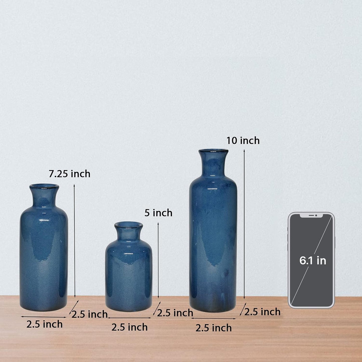 Ceramic Vase Set Home Decor / Blue / Set of 3