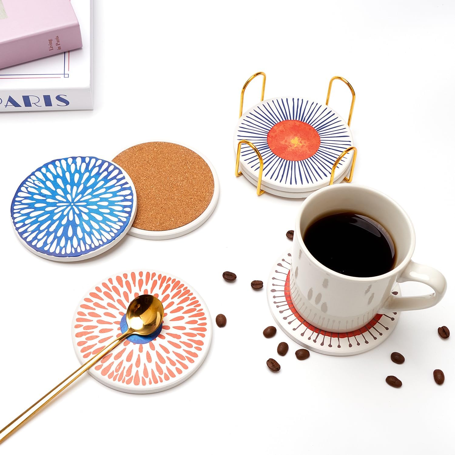 Funny Ceramic Absorbent Coaster Coasters for Drinks Fun Boho Coffee Table / Mid Century / Set of 6