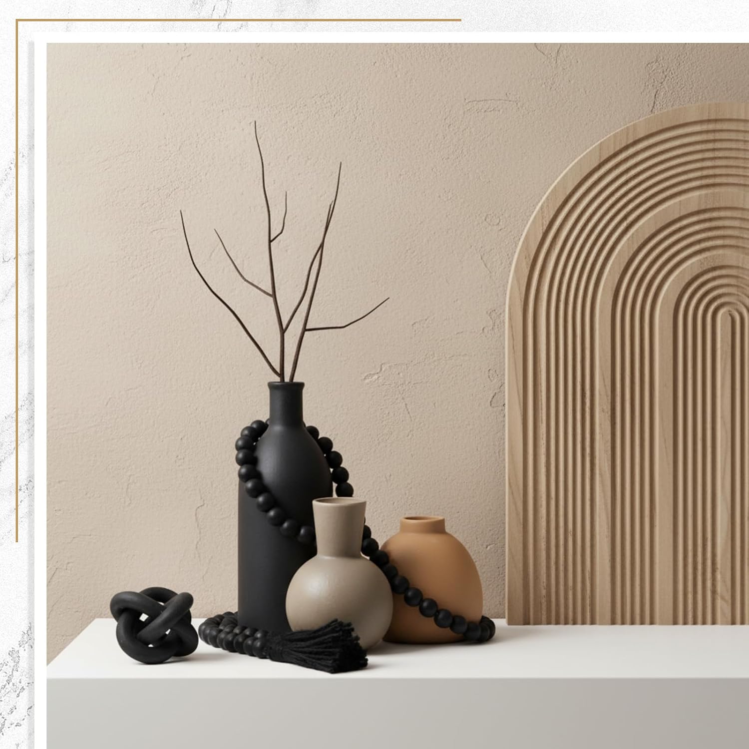 Country Style Ceramic Vase Set Table Centerpieces / Black / Set of 5