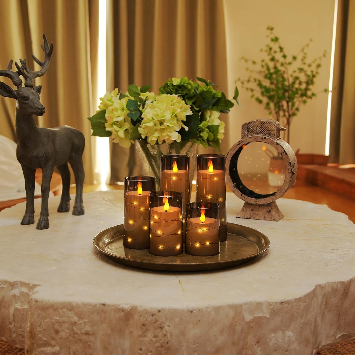 Homemory Flameless Candles with Embedded Star String Fairy Lights, Battery Operated Candles, LED Candle, Fake Candles