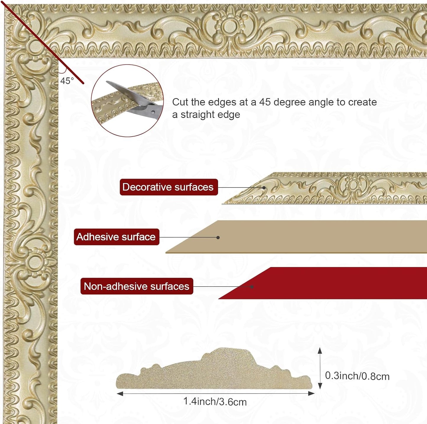 Molding Trim Wall Trim / 1.4 x 19.7 / Ft / Champagne Gold
