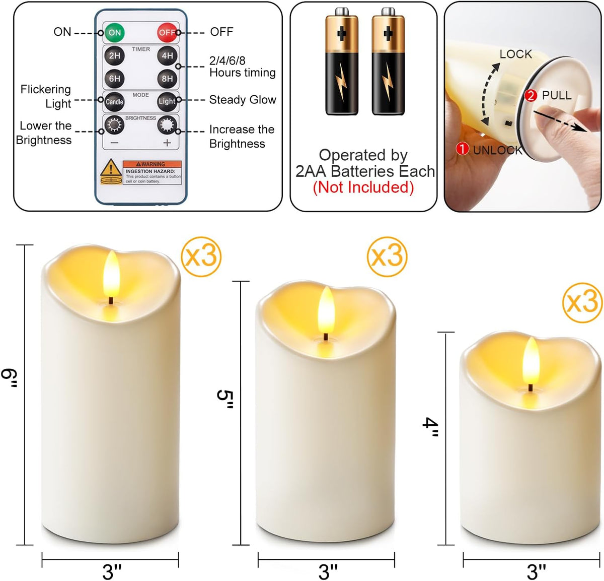 Homemory 9Pack Outdoor Waterproof Flameless Candles, LED Candles, Battery Operated Candles with Remote and Timers