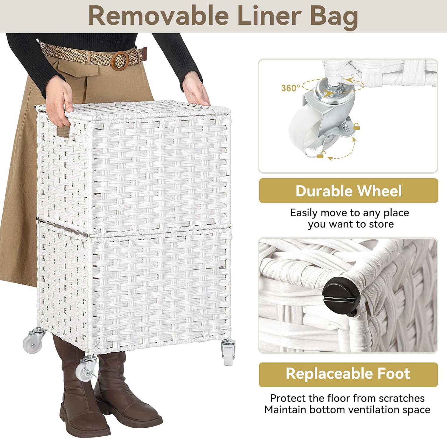 Rolling Laundry Basket / 90l / White