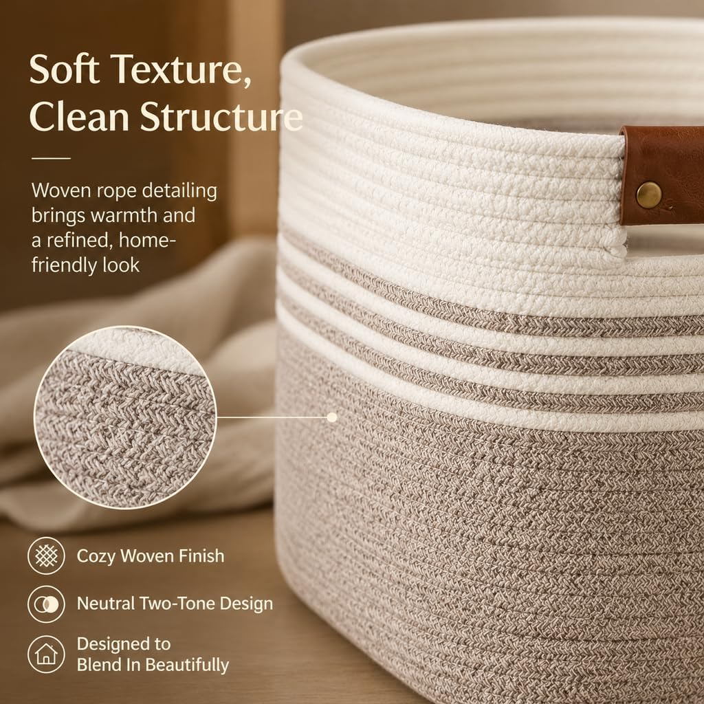 Collapsible Woven Storage Baskets / Whitebrown / 15.4GAL
