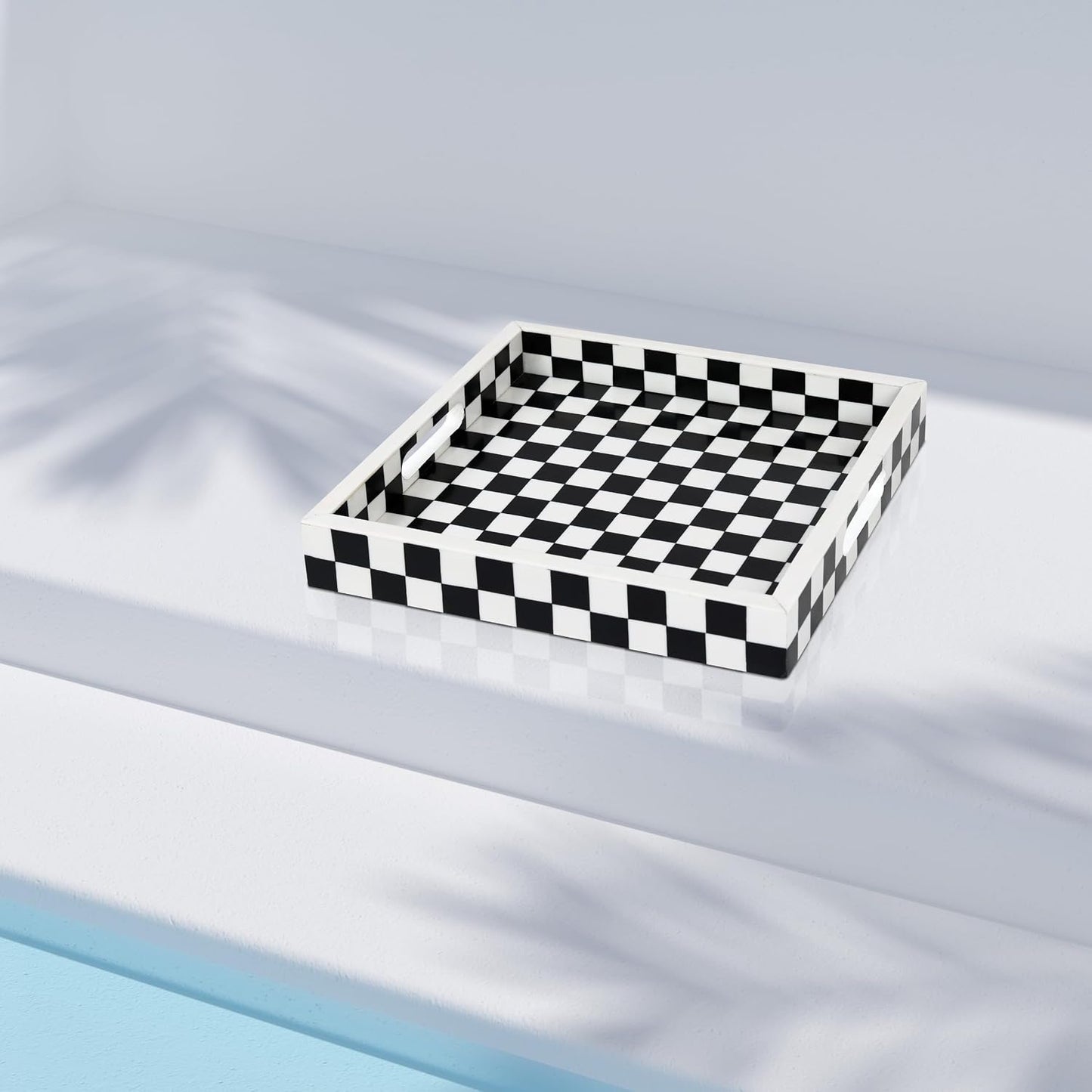 Decorative Serving Tray / 12 x 12 x 1.5 / Illusion Check / Black