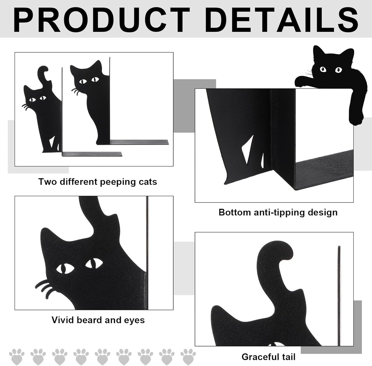 Peeping Cat Bookends Metal Book Ends / Lovely Cat / Set of 2