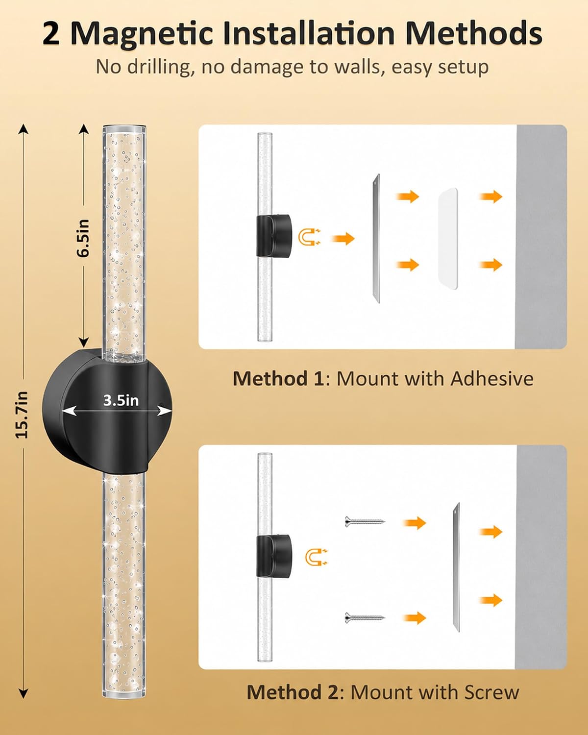 Black Rechargeable Wall Sconces Set of 2, Cordless Wall Lights | Wireless Magnetic Battery Sconces Wall Decor Set of 2