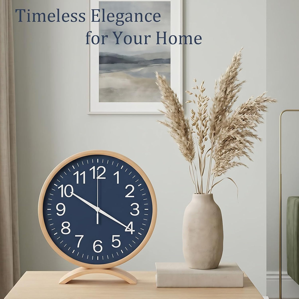 Maxspace Table Clock-8 Inch Silent Non-Ticking Wooden Timepiece Desk Clock, Battery Operated Decor Round Clock for