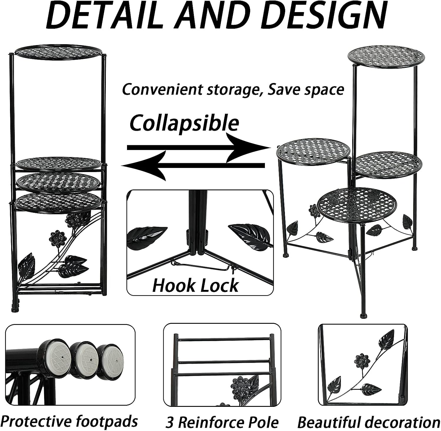 NAKUPE Plant Stand Indoor Outdoor, 4 Tier Corner Metal Flower Display Holder Shelf for Multiple Plants, 30" Tall Heavy
