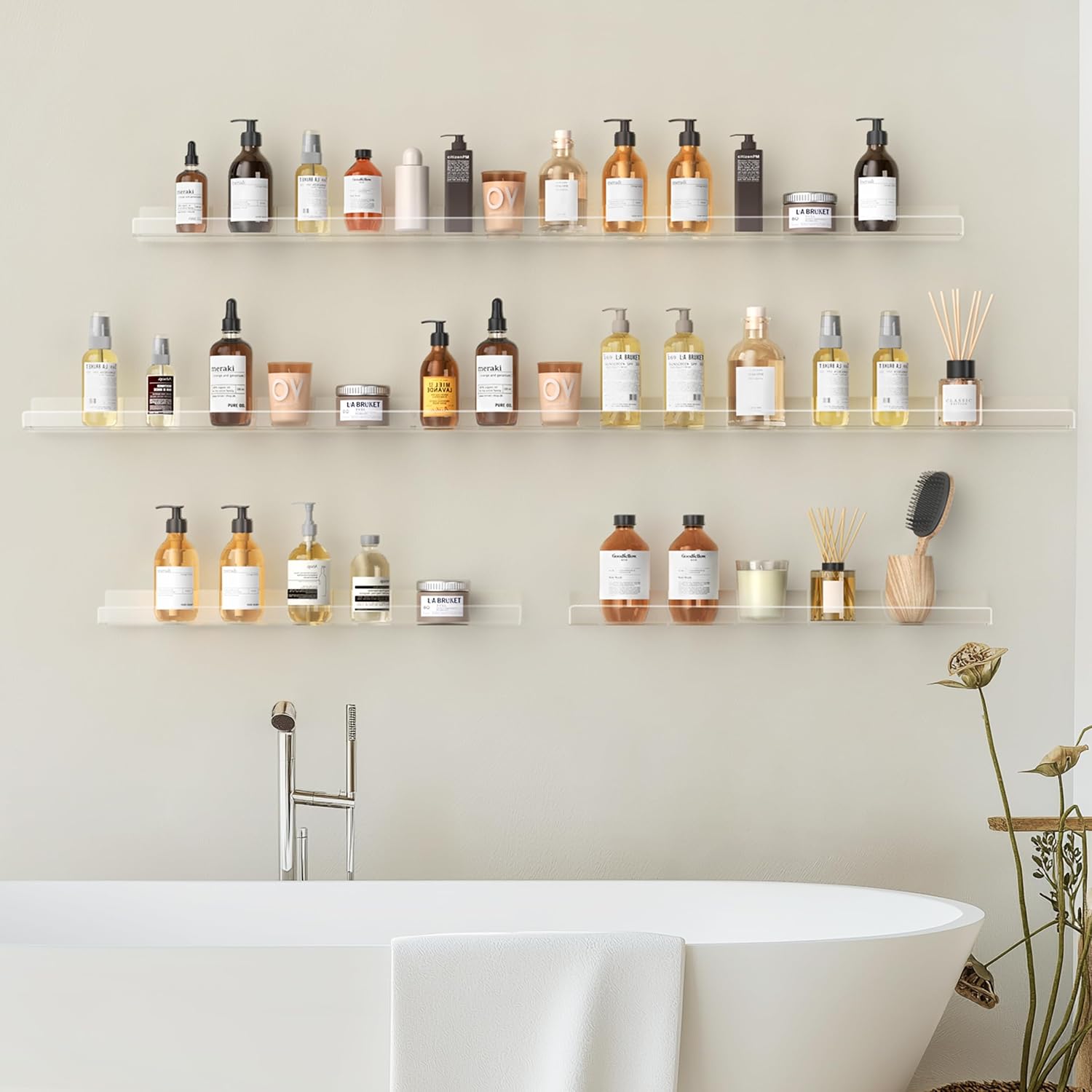 HBlife 24 Inches Floating Shelves Wall Mounted Clear Acrylic Shelves for Figures, 16 Inch Stud Spacing Invisible