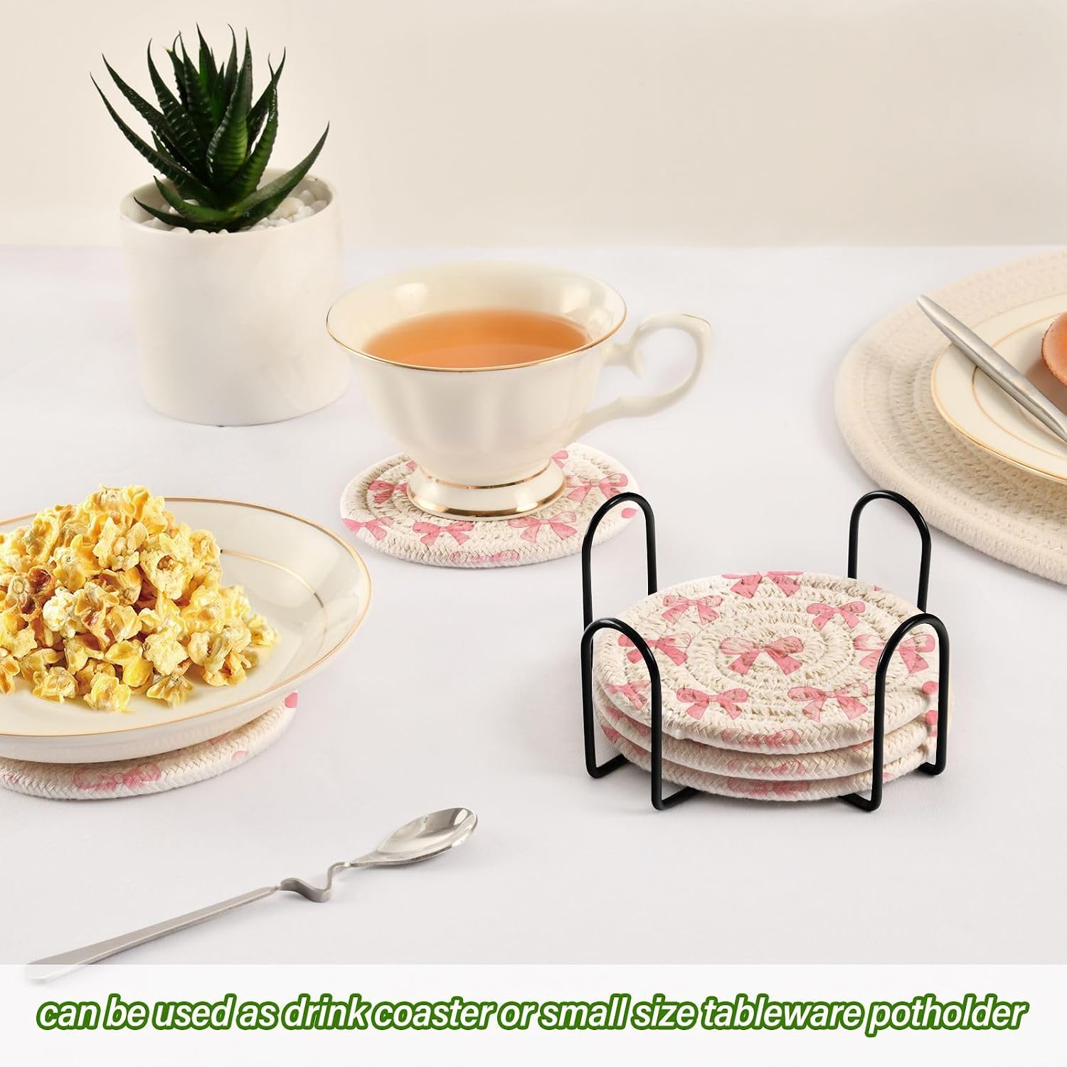 Coasters for Drinks Bows Pattern Absorbing Round Table Mat for Mugs and Cups / Multi 29 / Pink