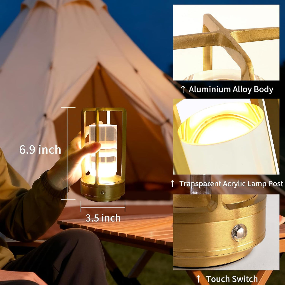Crystal Lantern Light Outdoor Rechargeable Cordless Set of 2 Table Lamp, Touch Dimmable Battery Operated Table Light
